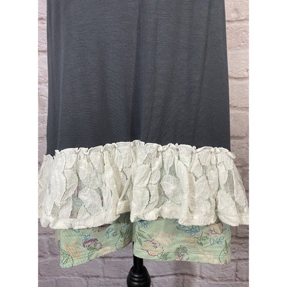 Matilda Jane Small Gray Floral Lace Trim Ruffle Tiered Hem Modal Tank Top 9386 - Picture 3 of 7